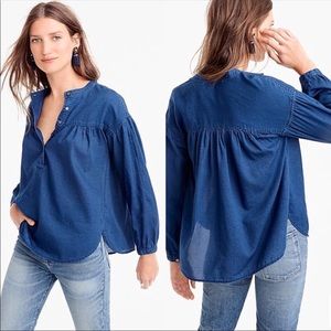 J. Crew Gathered Top in Indigo Gauze NWT Size 0